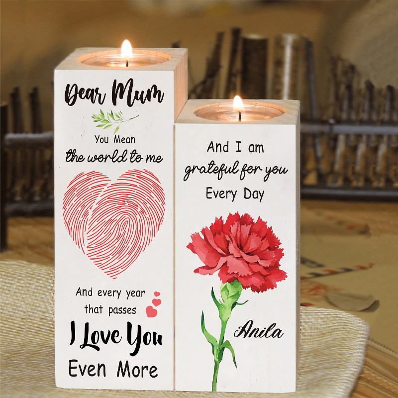 Dear Mum/Mom Candle Holder Custom Name Wooden Candlestick - You Mean The World To Me-Jessemade AU