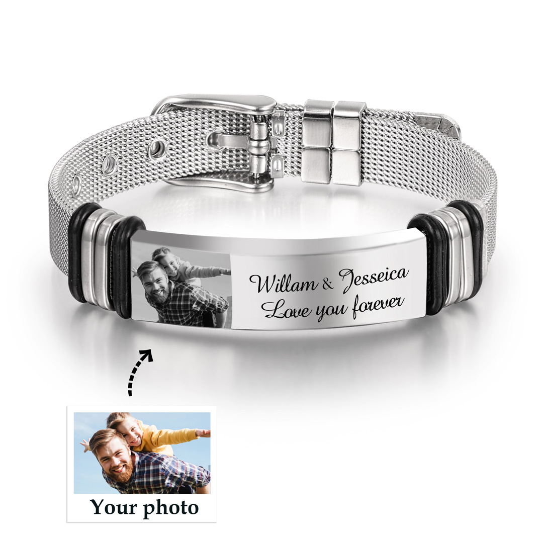Personalised Men's Photo Bracelet Custom Photo ID Bar Watchband Bangle Gifts For Men-Jessemade AU