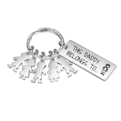 Personalised Keychain with 5 Kid Charms Father's Day Gift "This Daddy Belongs To" Custom Family Keyring-Jessemade AU
