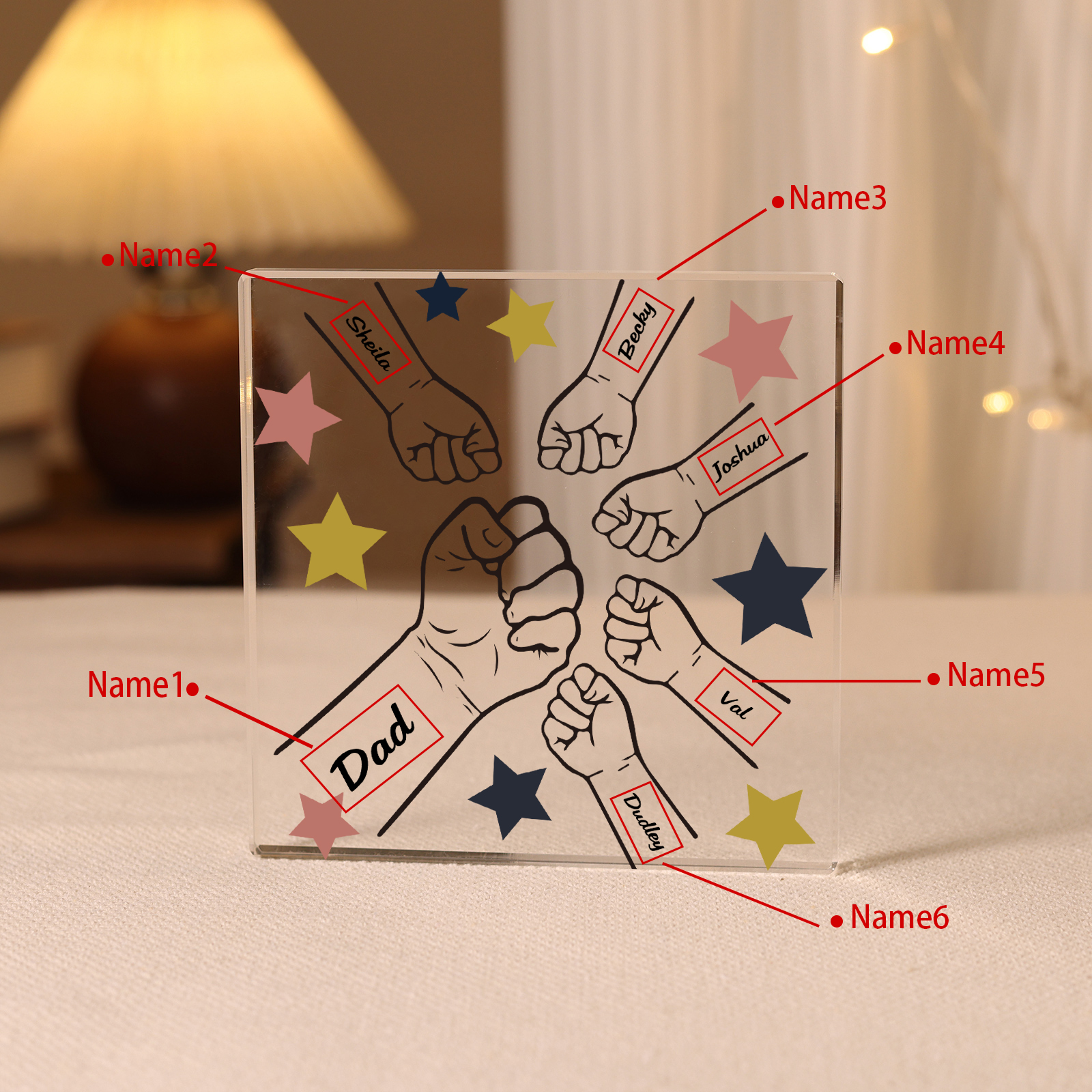 Personalised 6 Names Acrylic Square Keepsake Fist Bump Rectangle Plaque Father's Day Gifts -Jessemade AU