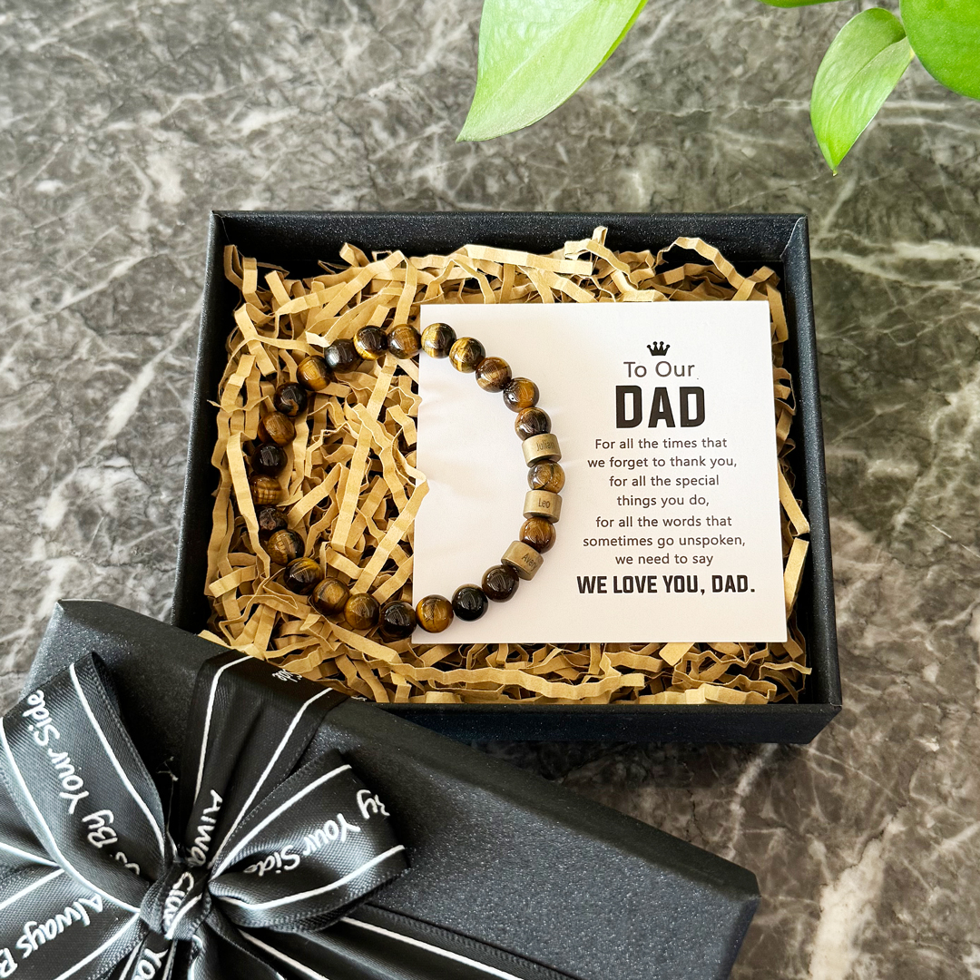 Tiger's Eys Men Bracelet Personalised 4 Names Beaded Warp Bracelet-Jessemade AU