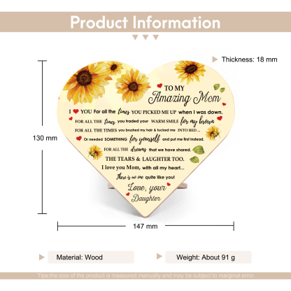 To My Amazing Mom I ❤️ U Wooden Flowers Heart Keepsake Desktop Ornament Mothers Gifts-Jessemade AU