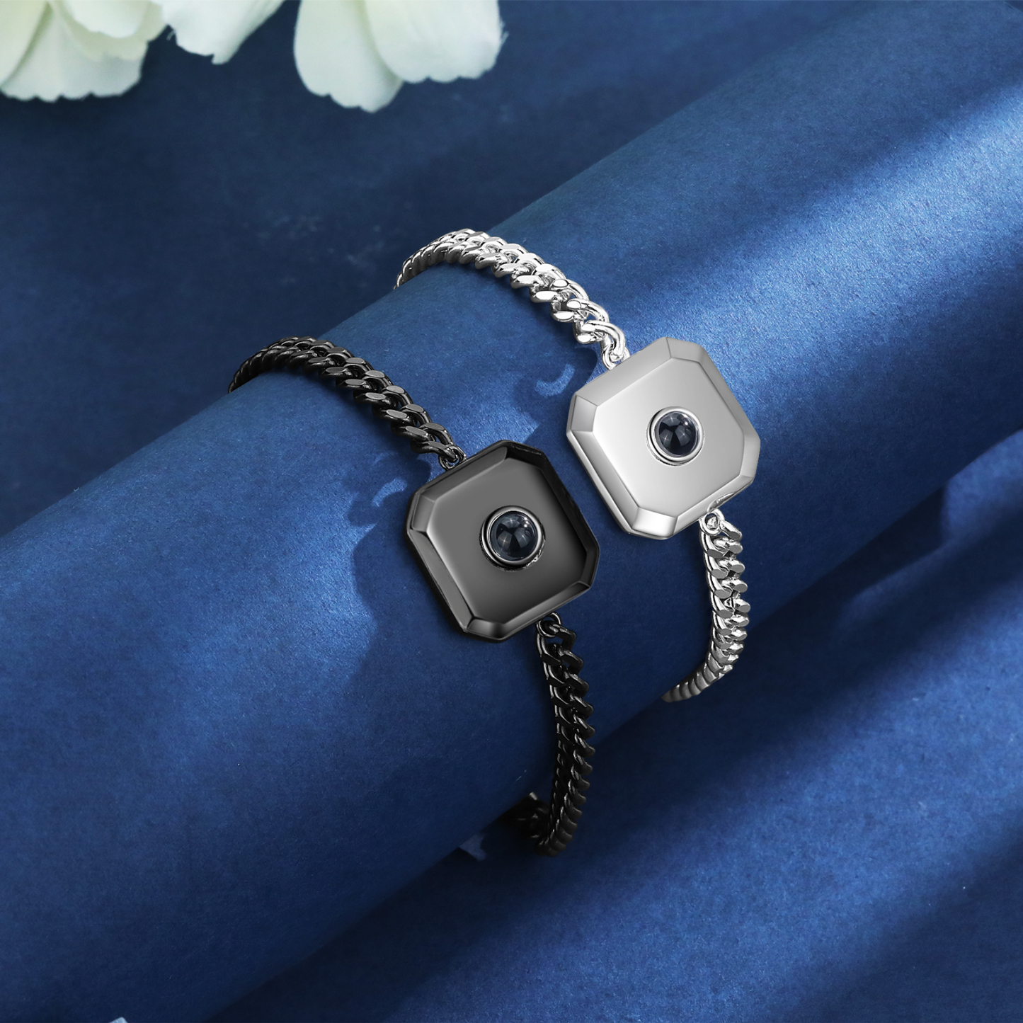 2 PCS Personalised Couple Projection Bracelet Custom 1 Photo Bracelet Adjustable Bracelet Romantic Gift For Her/Him-Jessemade AU