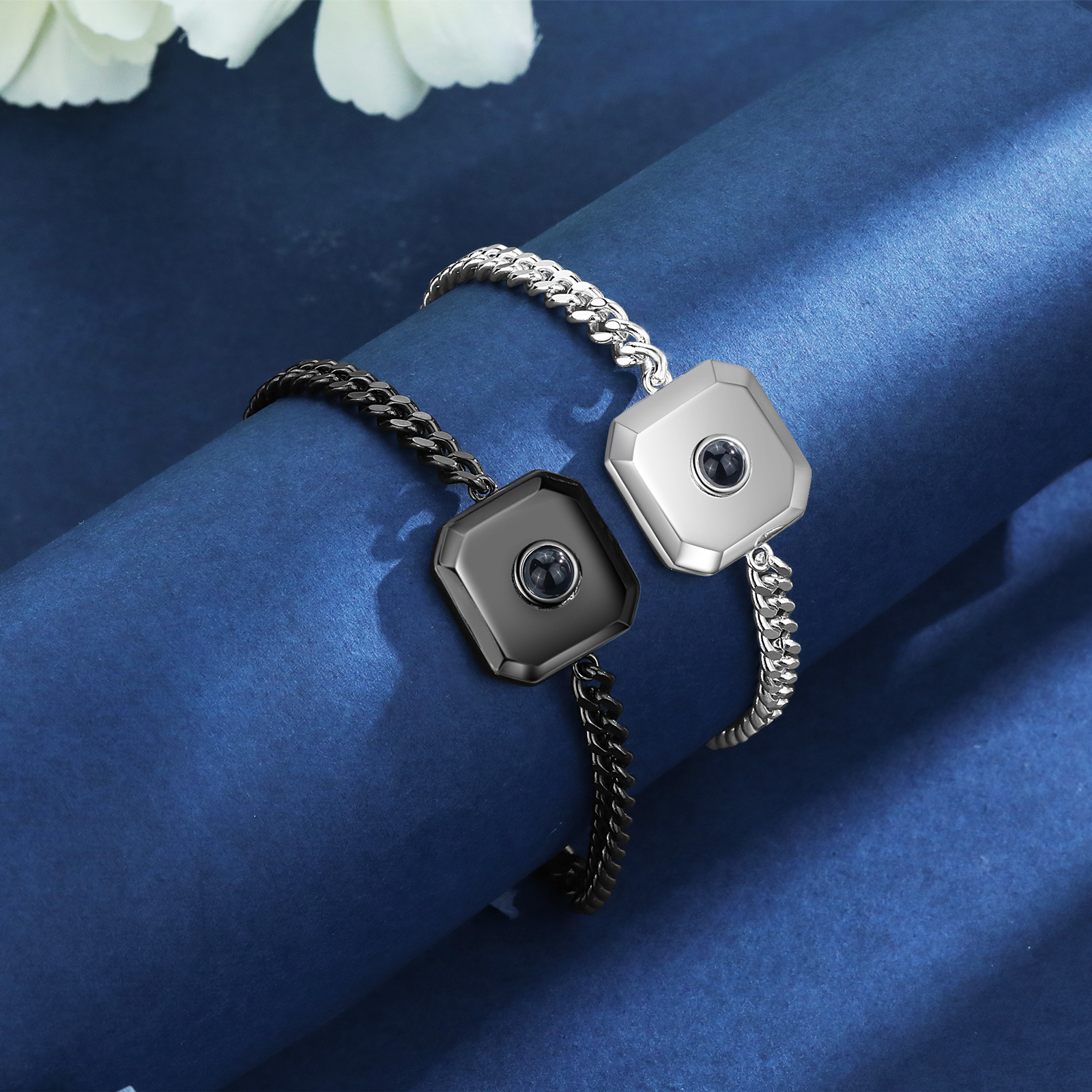 2 PCS Personalised Couple Projection Bracelet Custom 1 Photo Bracelet Adjustable Bracelet Romantic Gift For Her/Him-Jessemade AU