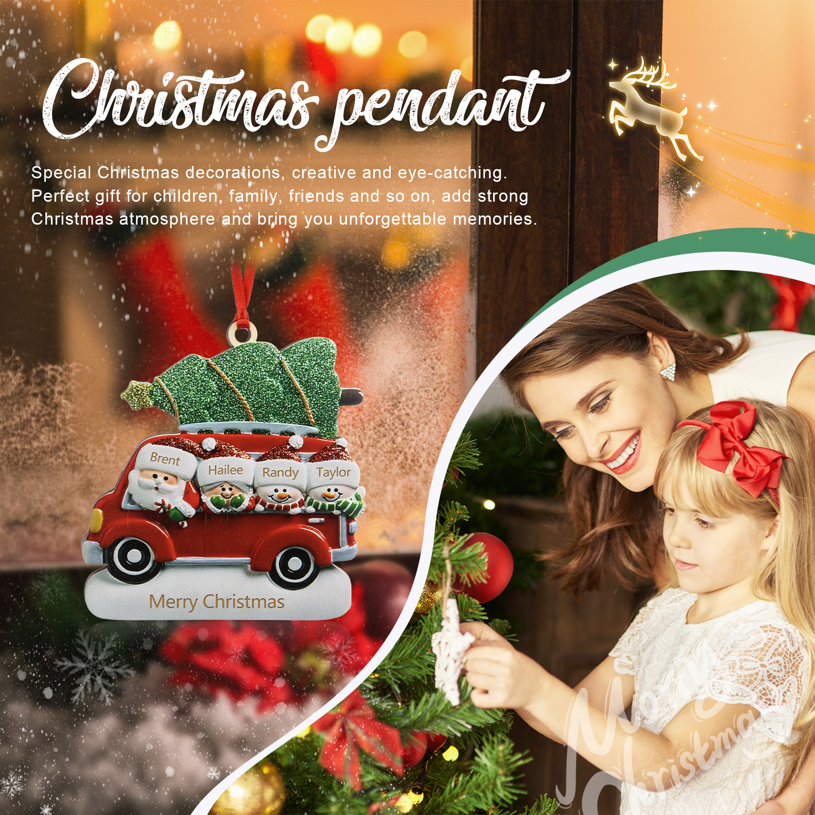 4 Names - Personalised Christmas Snowman Ornament Customised Names & Text Wooden Car Hanging Ornaments Christmas Gift for Family-Jessemade AU