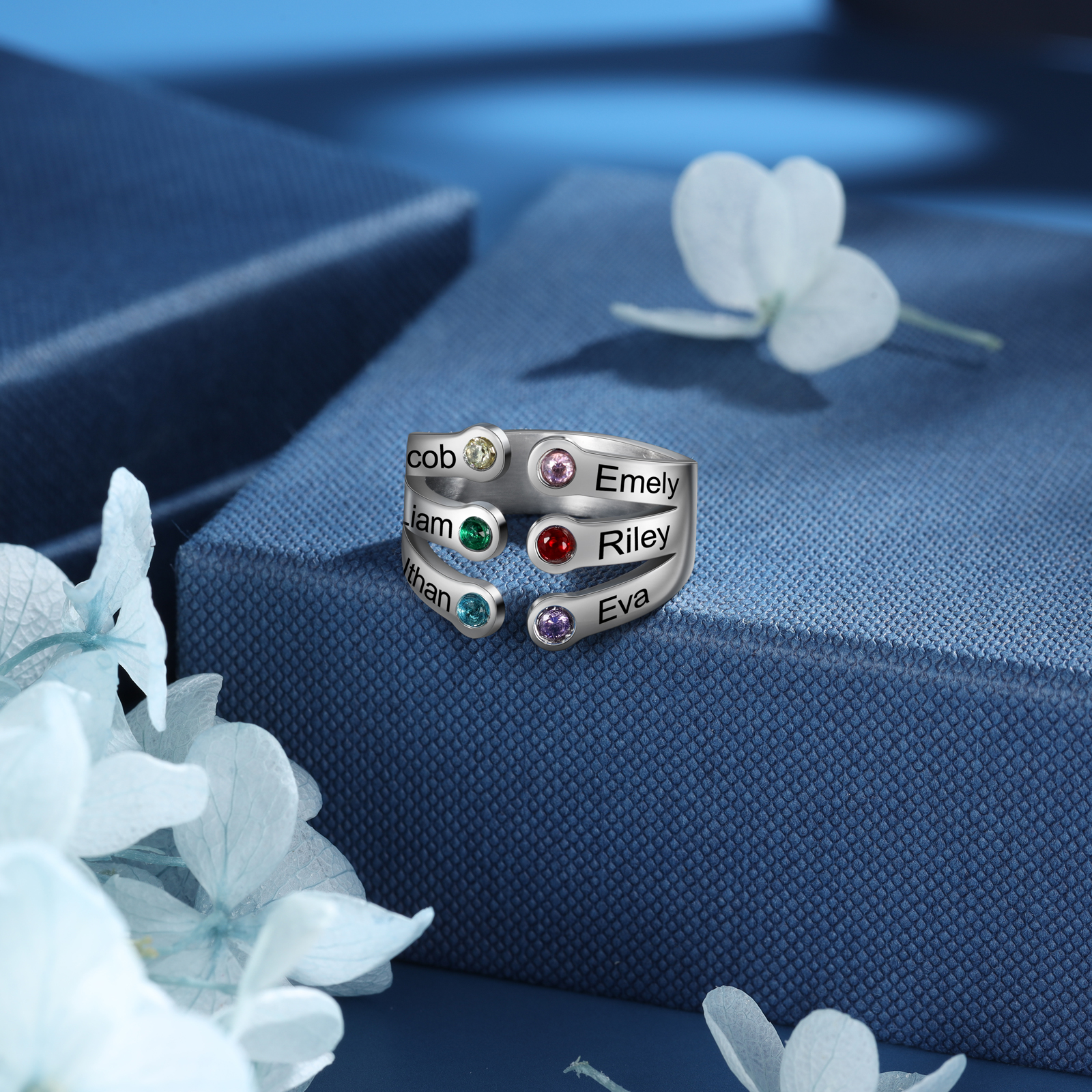 Personalised Family Name Ring With 6 Birthstones Ring Gifts for Her-Jessemade AU