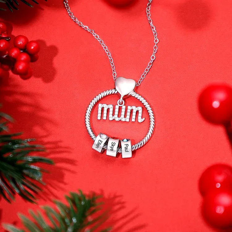 1 Name - Personalised Mum Circle Pendant Necklace Custom Name & Birthstone Necklace Gifts For Mum
