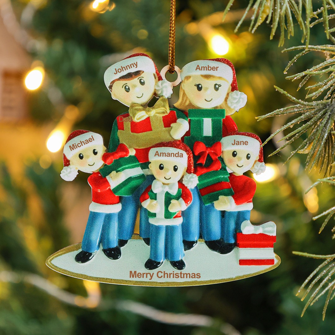 5 Names - Personalised Christmas Family Ornament Customised Names & Text Wooden Hanging Ornaments Christmas Gift for Family-Jessemade AU
