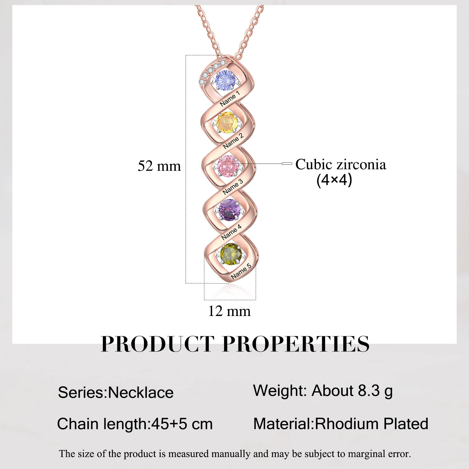 Custom Family Necklace with 5 Birthstones Engraving Names Dancing Stone Necklace-Jessemade AU