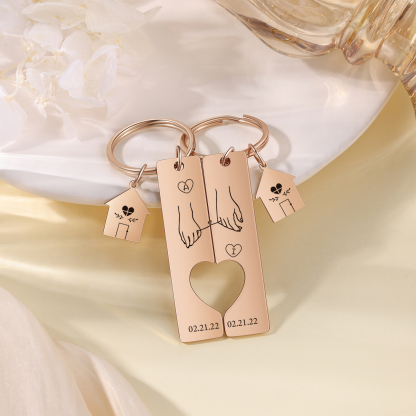 Personalised Couple Keychain Custom 2 Letters & Dates Metal Keyring Matching Keychains Valentine's Day Gifts-Jessemade AU