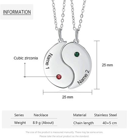 Personalised Yin Yang Taichi Pendant Couple Necklace Engrave 2 Names Matching Necklace Couple Gift-Jessemade AU