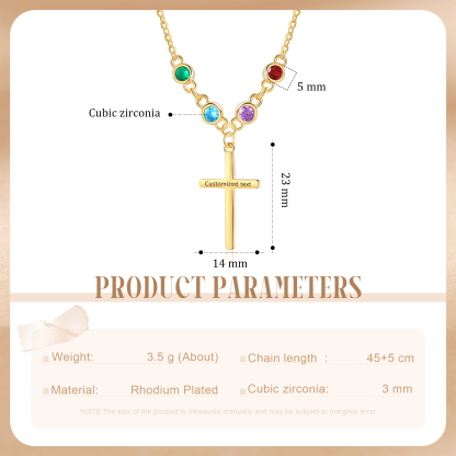 Personalised Cross Pendant Necklace Custom 4 Birthstones & 1 Text Necklace Birthday Gift for Her-Jessemade AU