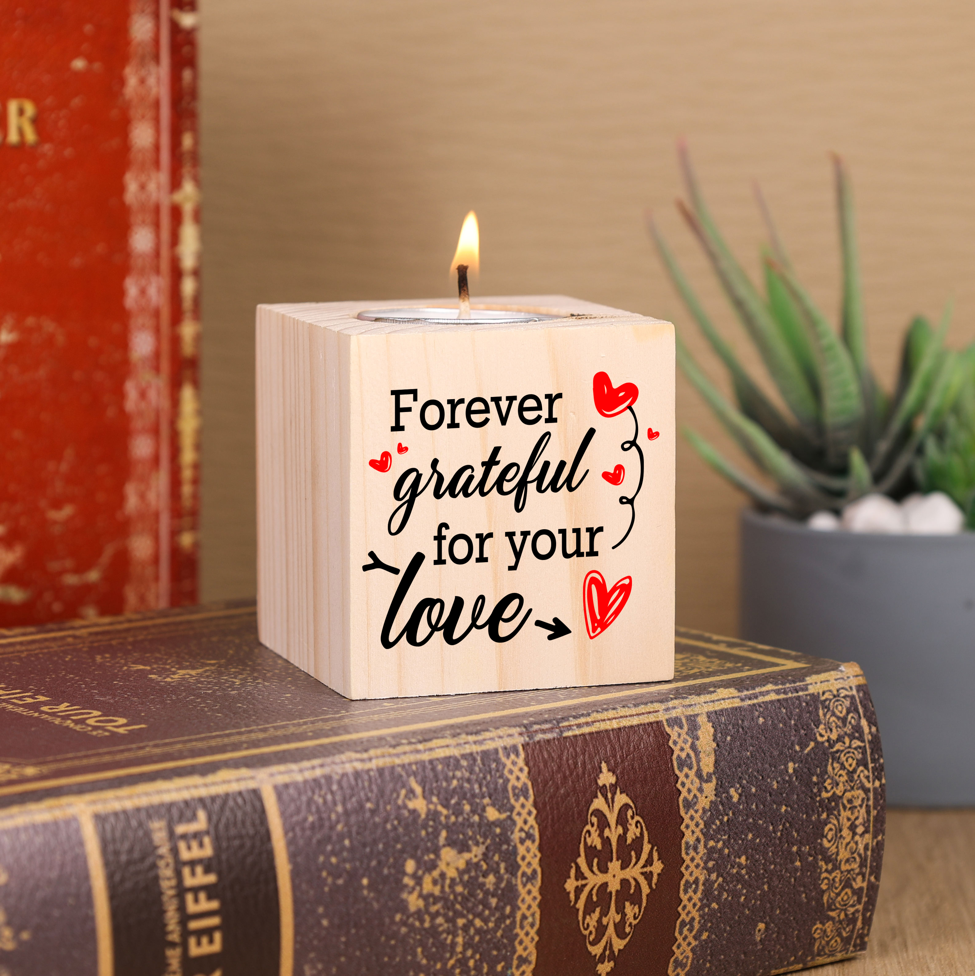 Block Candle Holder Forever Grateful For Your Love Wooden Candlesticks-Jessemade AU