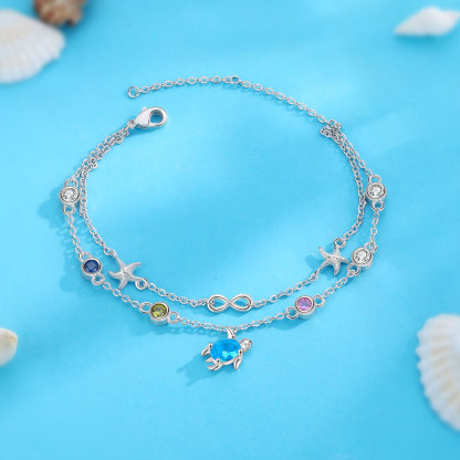Personalised Women's Bracelet Custom 3 Birthstones Bracelet Sea Turtle Adjustable Bracelet Birthday Gift for Her-Jessemade AU