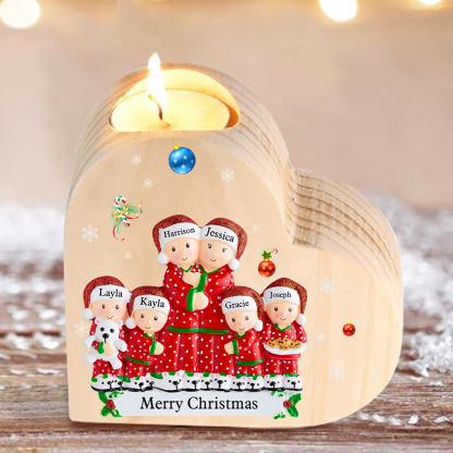 Christmas Family Candle Holder Wooden Custom 6 Names Heart Candlesticks Gifts For Family-Jessemade AU