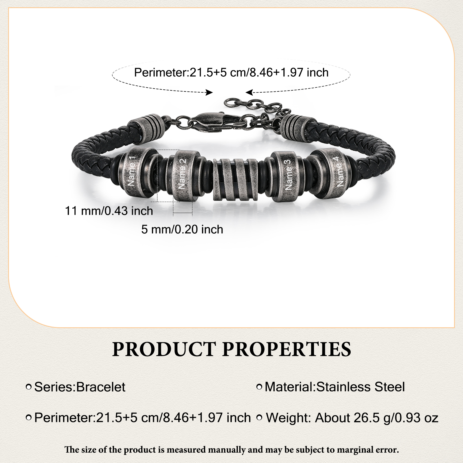 Personalised Men's Leather Bracelet Engraved 4 Names Adjustable Bracelet Vintage Gift for Him-Jessemade AU