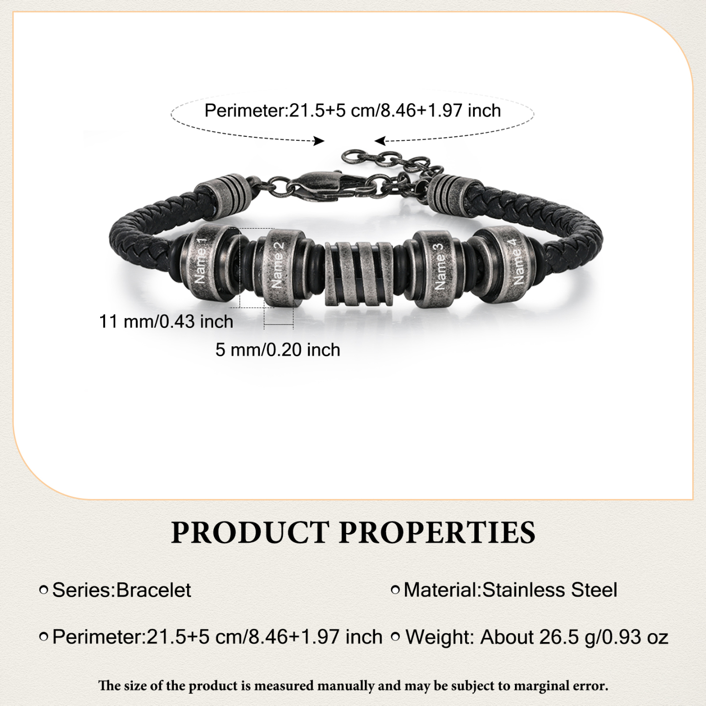 Personalised Men's Leather Bracelet Engraved 4 Names Adjustable Bracelet Vintage Gift for Him-Jessemade AU