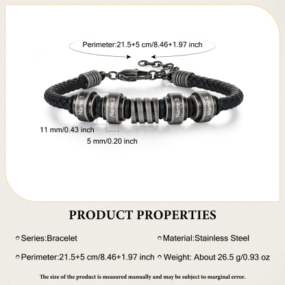 Personalised Men's Leather Bracelet Engraved 4 Names Adjustable Bracelet Vintage Gift for Him-Jessemade AU