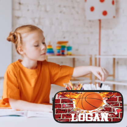 Personalised  Name Pencil Case Basketball Pattern Pen Bag Zipper Back to School Gifts for Student-Jessemade AU