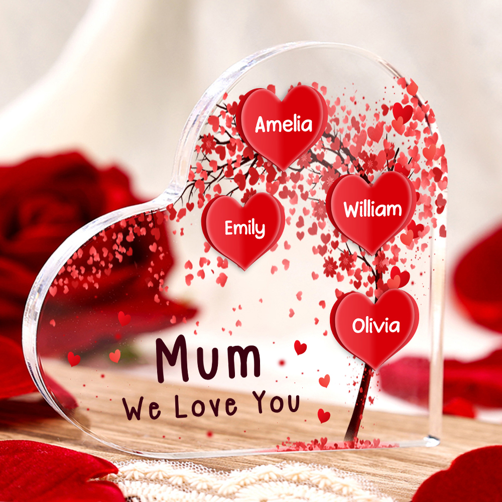 4 Names - Personalised Acrylic Heart Keepsake Custom Text Red Tree Ornaments Gifts for Grandma/Mother-Jessemade AU
