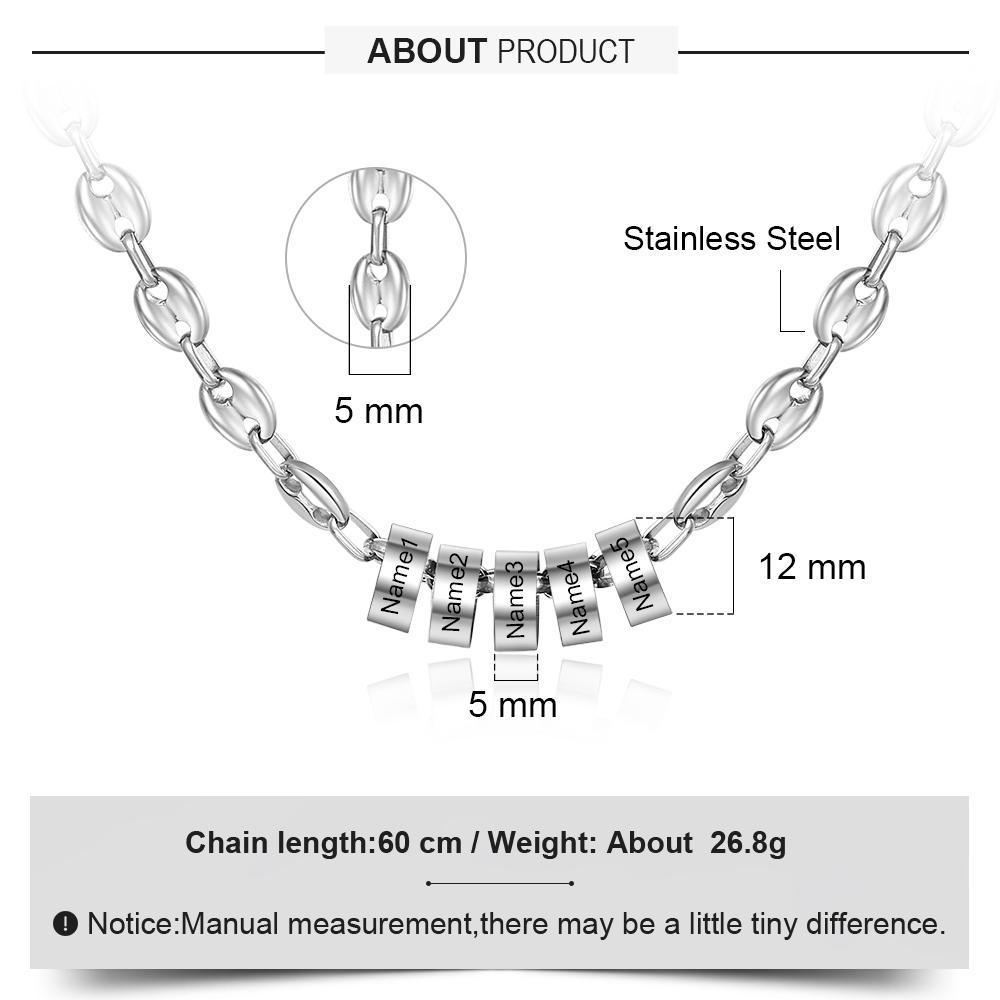 Personalised Men Pendant Necklace with 2 Beads Engraved 2 Names Custom Gifts for Him-Jessemade AU