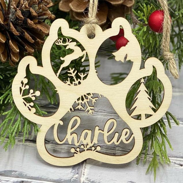 Wooden Pet Paw Ornament Personalised Name Christmas Ornament-Jessemade AU