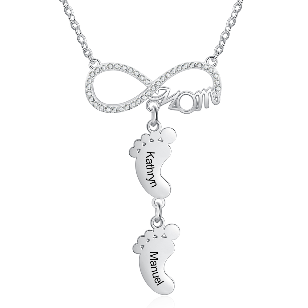 Mother's Day Gifts Personalised Infinity Baby Feet Mother Necklace Engraved 2 Names Necklace Gifts For Mom-Jessemade AU