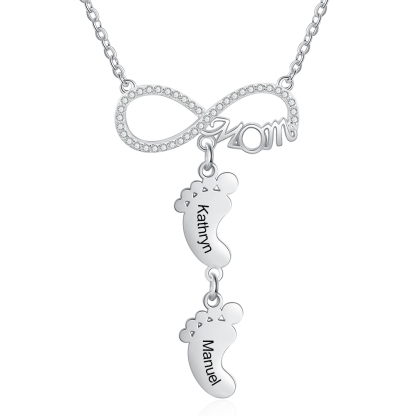 Mother's Day Gifts Personalised Infinity Baby Feet Mother Necklace Engraved 2 Names Necklace Gifts For Mom-Jessemade AU