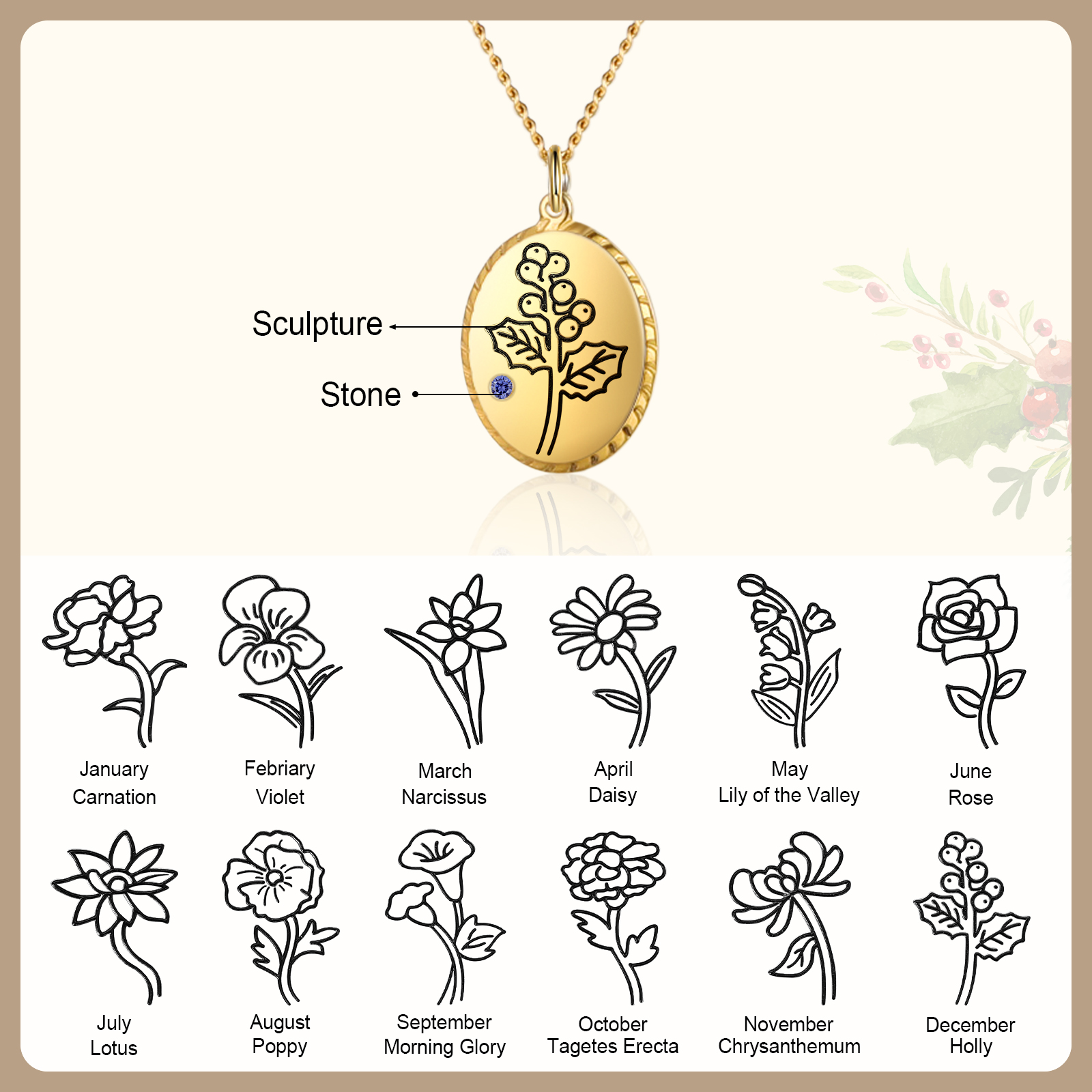 Personalised Double Layered Necklace With Birthstone Custom Birthflower Gift For Women-Jessemade AU