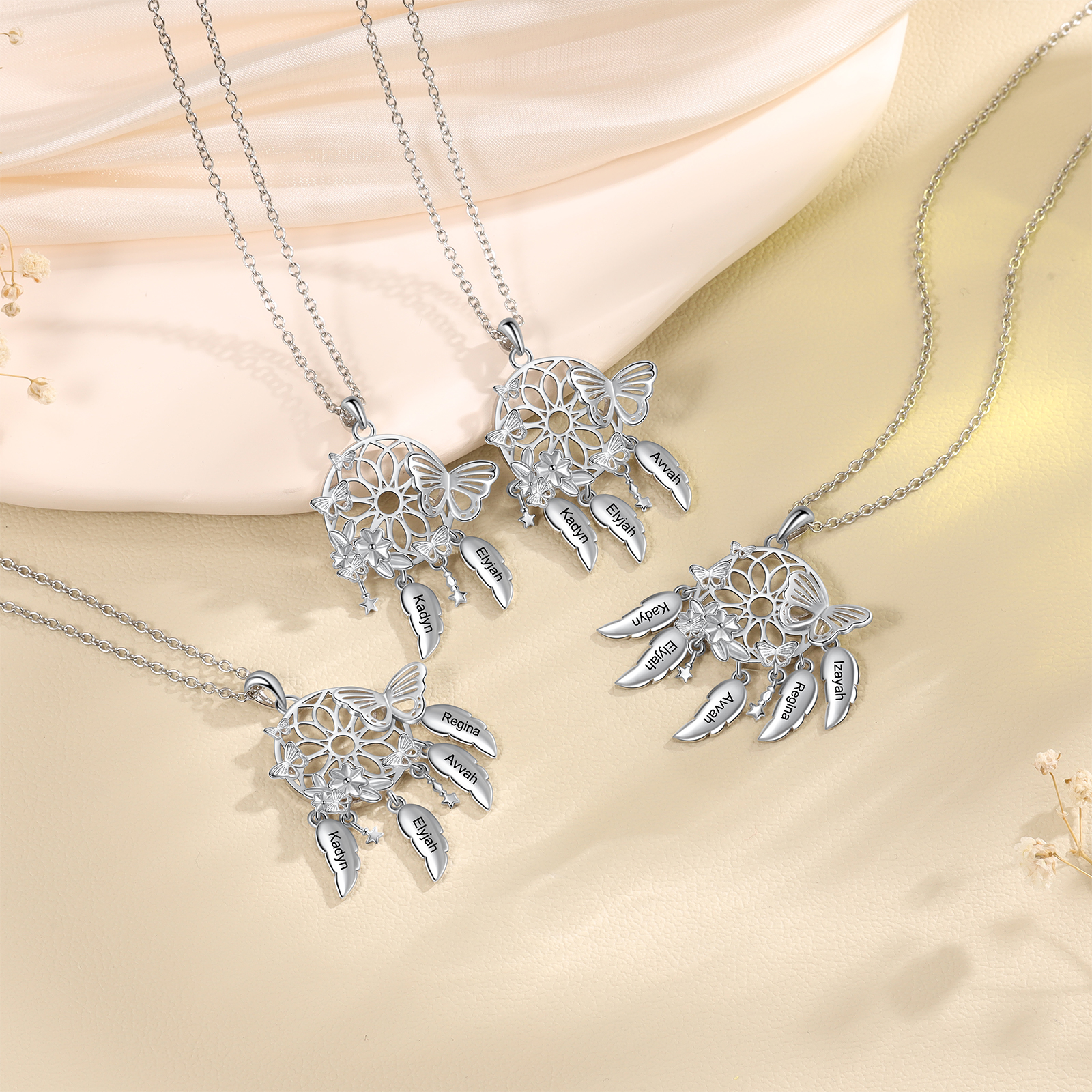 Personalised Dream Catcher Necklace Custom 5 Names 3D Butterflies Necklace Gifts For Her-Jessemade AU