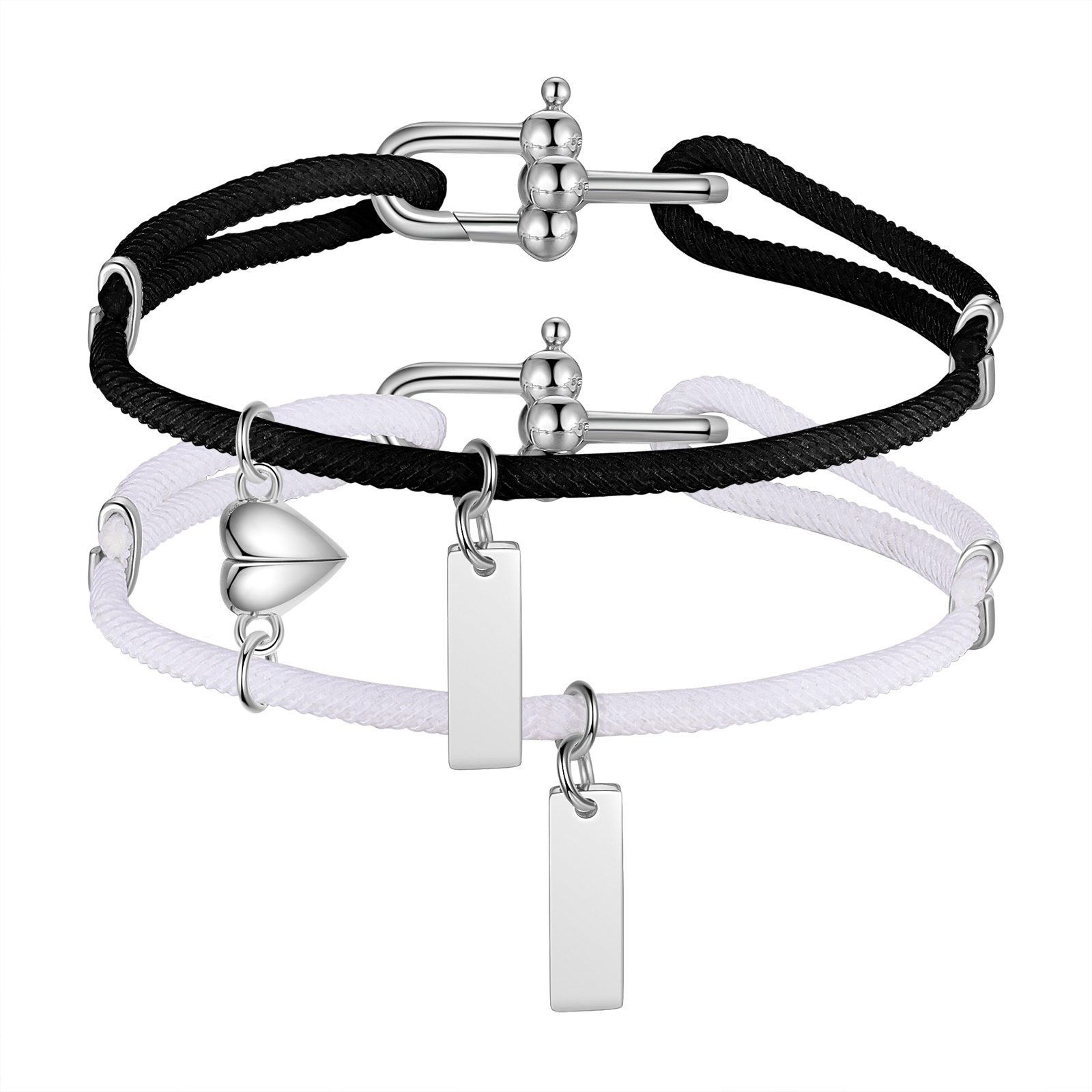 Personalised Couple Bracelet Set Customised 2 Names Bracelet Heart Magnet Bracelet Valentine's Day Gift for Him/Her-Jessemade AU