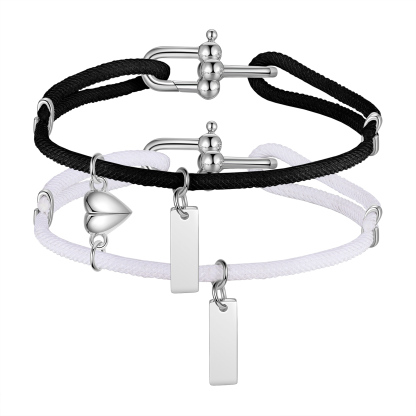 Personalised Couple Bracelet Set Customised 2 Names Bracelet Heart Magnet Bracelet Valentine's Day Gift for Him/Her-Jessemade AU