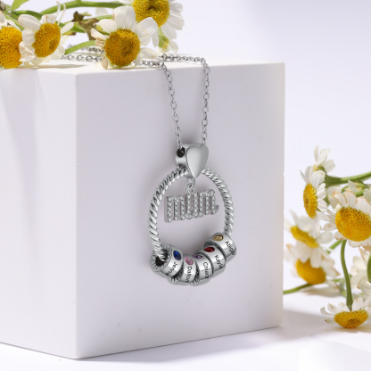 5 Names - Personalised Mum Circle Pendant Necklace Custom Names & Birthstones Necklace Gifts For Mum-Jessemade AU
