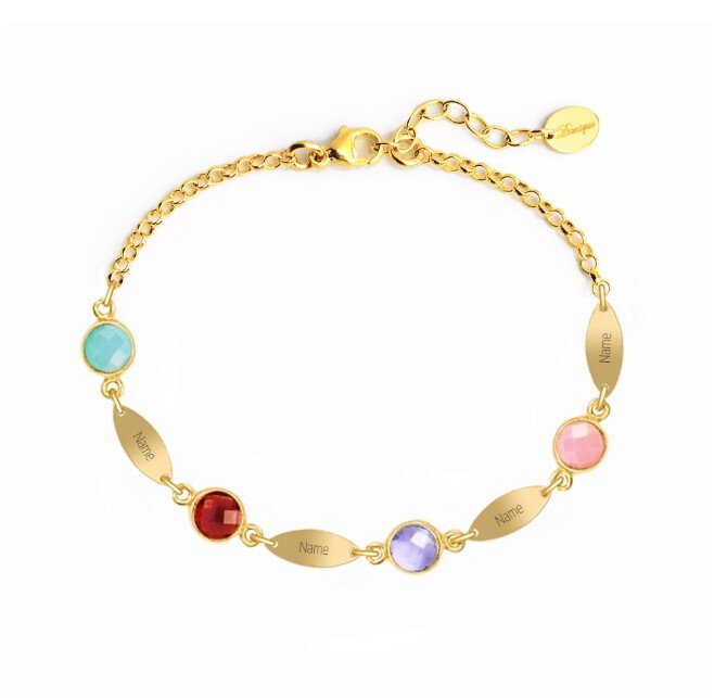 Personalised Bracelet With 4 Birthstones Engraved Names Bracelet Gift For Women-Jessemade AU