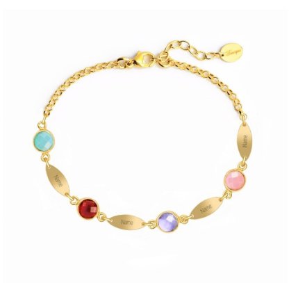 Personalised Bracelet With 4 Birthstones Engraved Names Bracelet Gift For Women-Jessemade AU