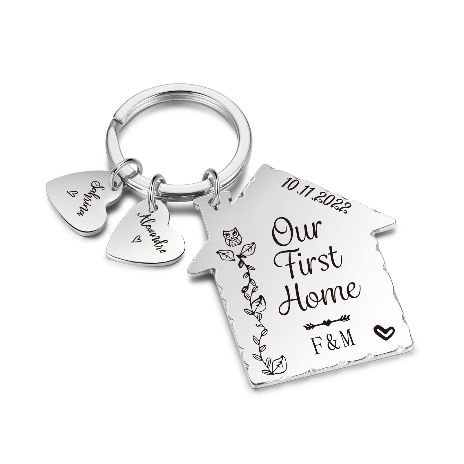 Our First Home Keychain Custom 2 Names & Letters & Date Keyring Stainless Steel Personalised Gift for Couples-Jessemade AU