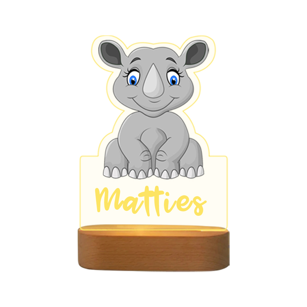 Custom Name Animal Rhinoceros Night Light LED Lamp Gifts For Kids-Jessemade AU