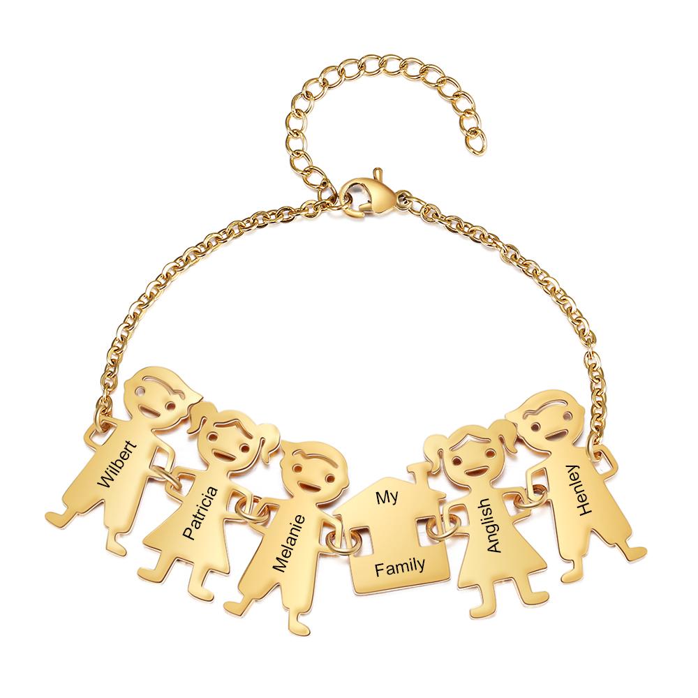 Customised with 5 Children Charms Bracelet Engraved Names Bracelet Gifts for Mom-Jessemade AU
