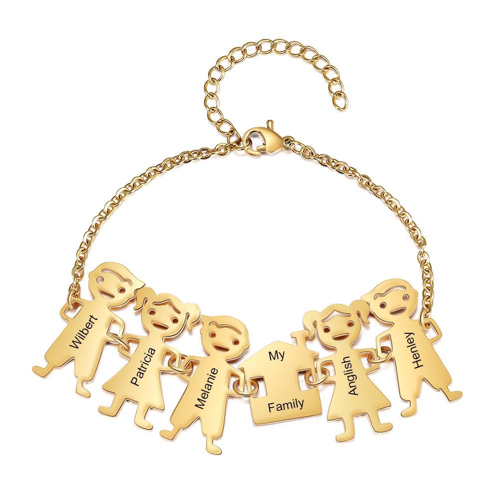 Customised with 5 Children Charms Bracelet Engraved Names Bracelet Gifts for Mom-Jessemade AU