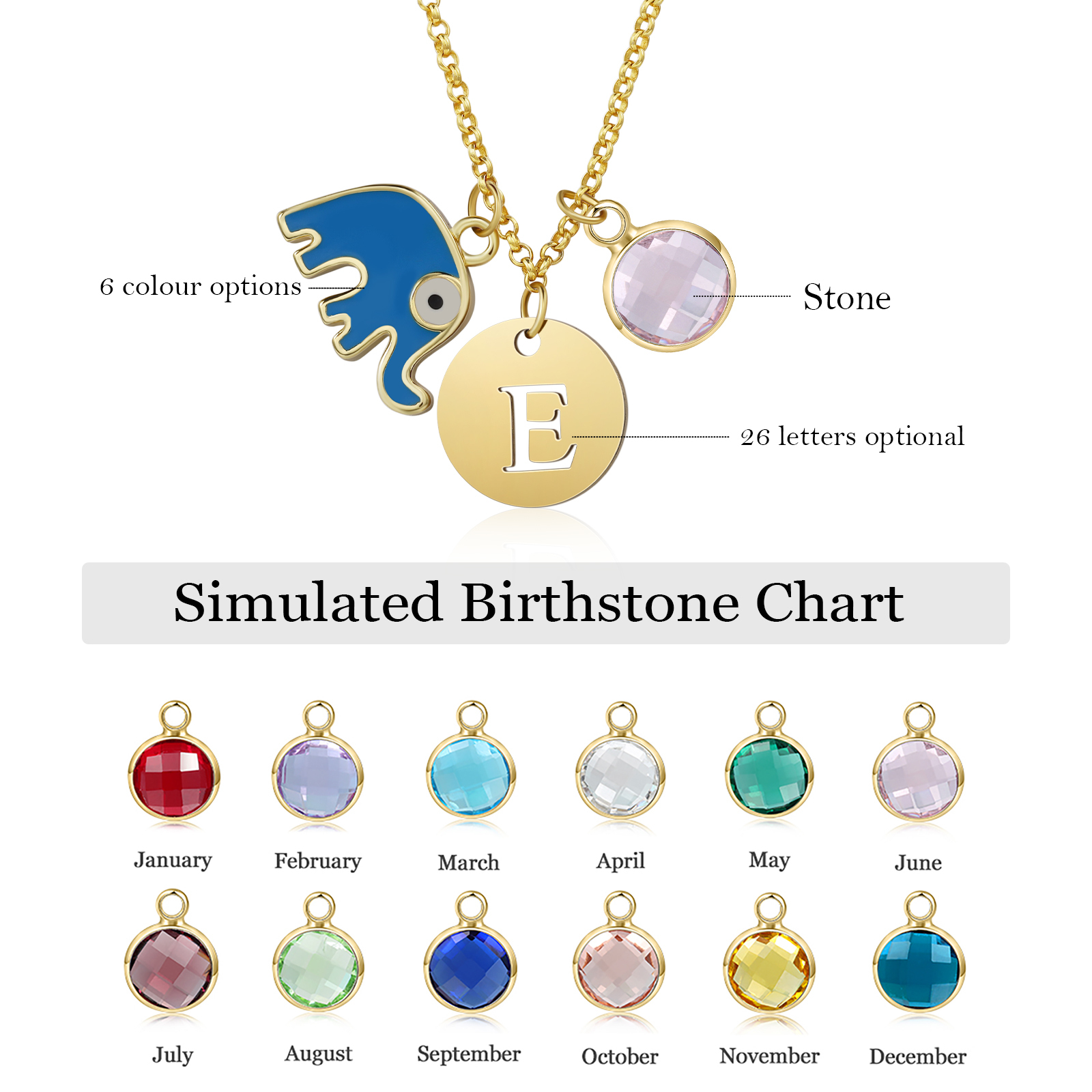 Back To School Personalised Elephant Necklace Custom Birthstone and Initial Necklace-Jessemade AU