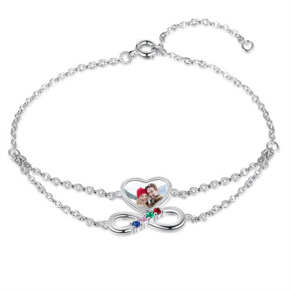 Personalised Heart Photo Bracelet With 4 Birthstones Custom Photo Bracelet Gifts For Her-Jessemade AU