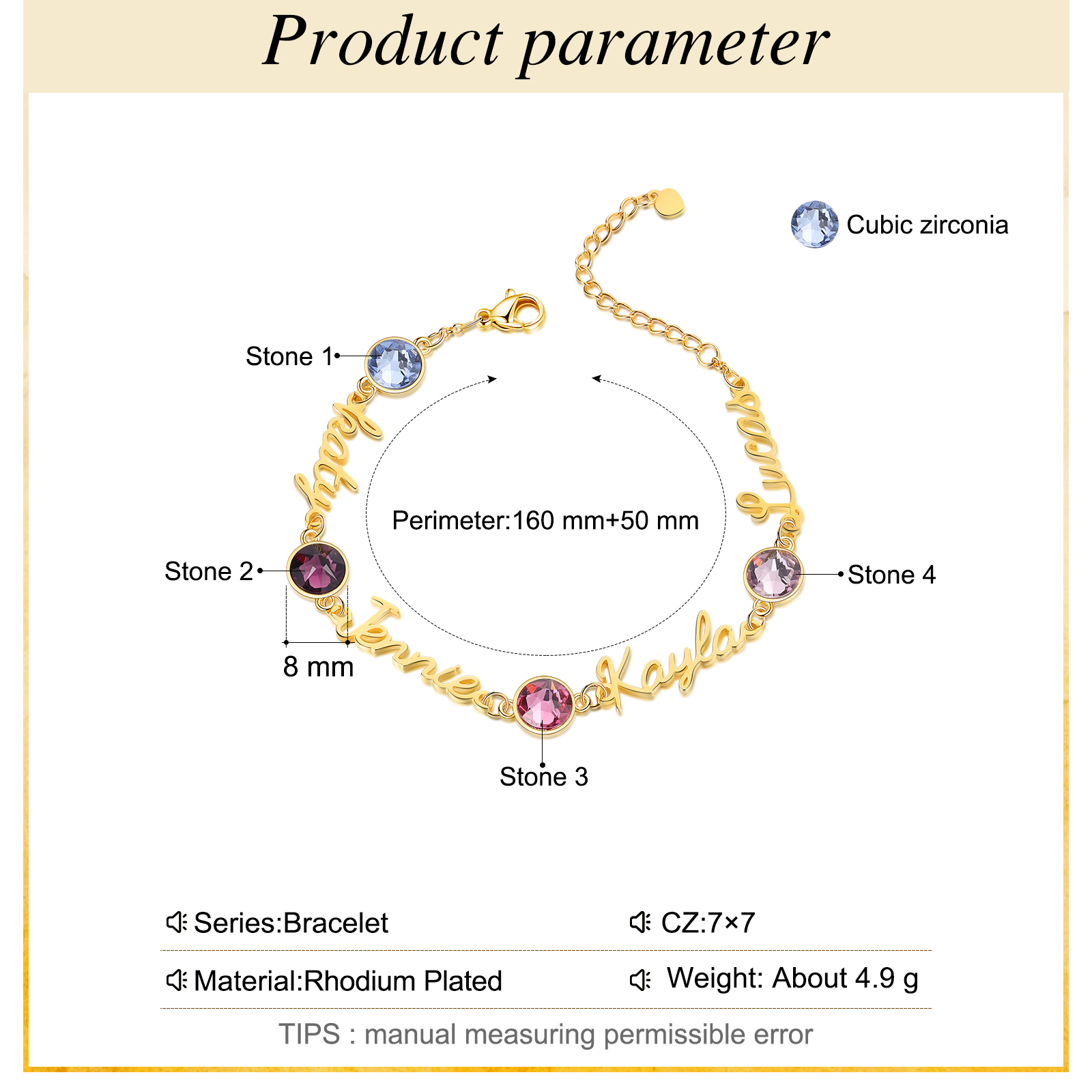 Personalised Bracelet With Birthstone Custom 4 Names Bracelet Gift For Women-Jessemade AU