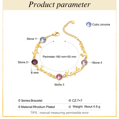 Personalised Bracelet With Birthstone Custom 4 Names Bracelet Gift For Women-Jessemade AU