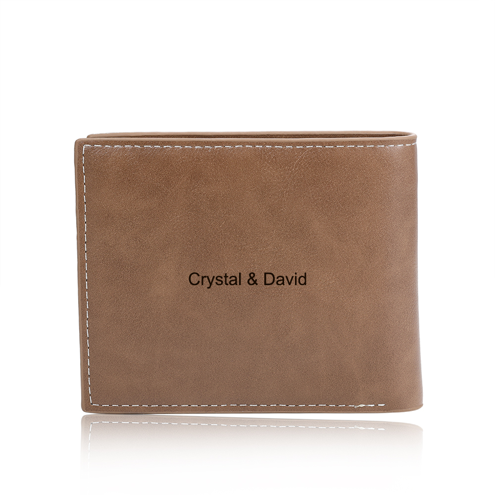 Brown Personalised Leather Wallet Engraved Photo Short Purse Folding Wallet Gifts For Men-Jessemade AU
