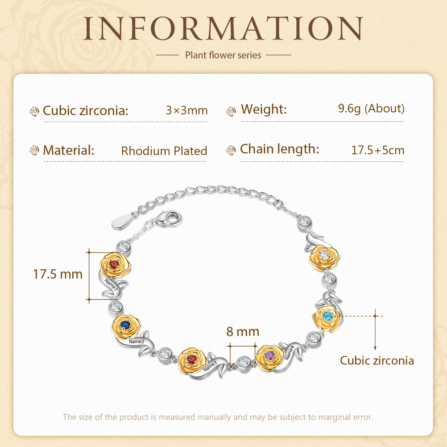 Flowers Bracelet Personalised 5 Birthstones Bracelet Engraved Names Flowers Charm Gifts For Her-Jessemade AU