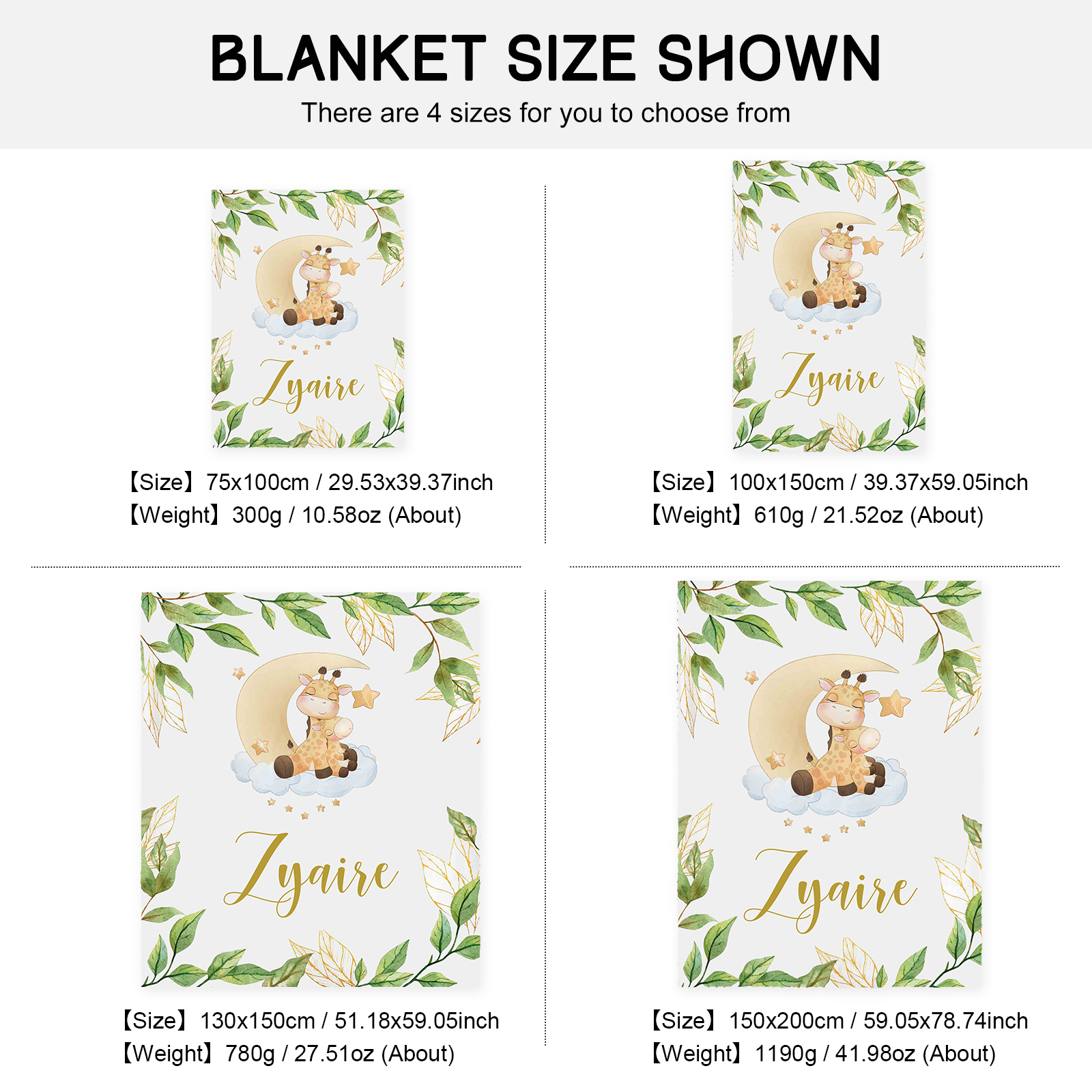 Personalised Giraffe Blanket Custom Name Cute Cartoon Blanket-Jessemade AU