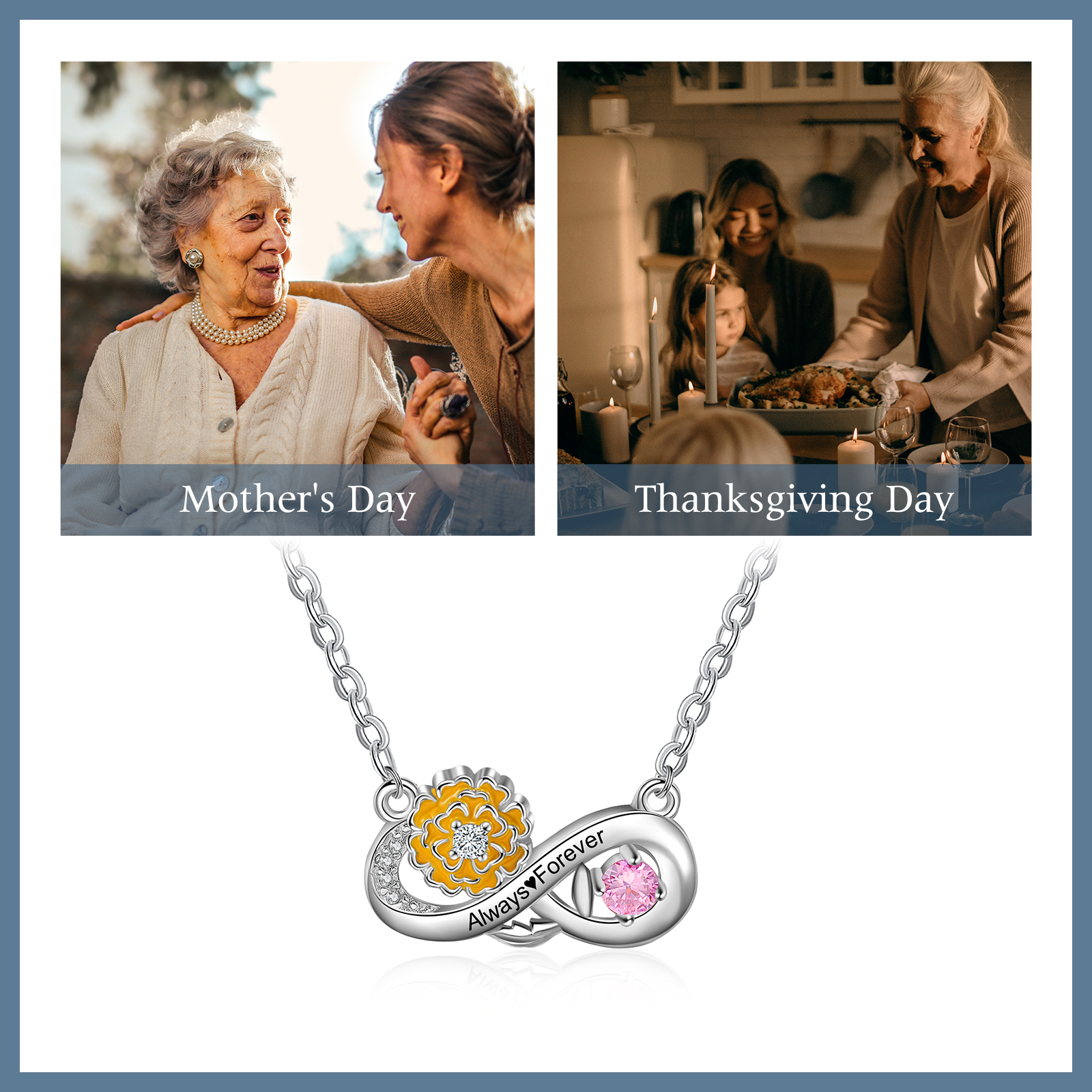 Personalised October Birthflower Necklace With Birthstone Gift For Women-Jessemade AU