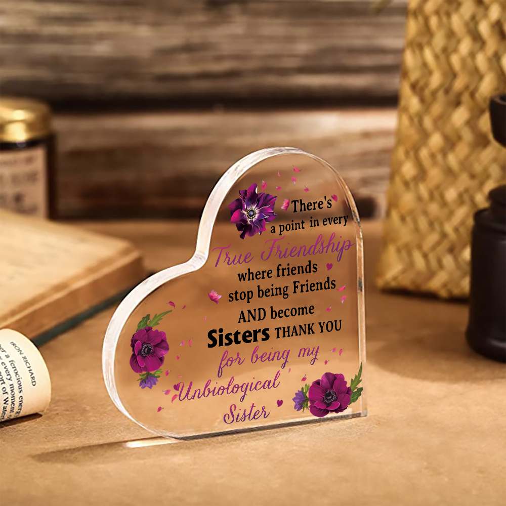 Acrylic Heart Keepsake Violets Ornament "Thank You For Being My Unbiological Sister" Gift For Sisters/Besties/Friends-Jessemade AU