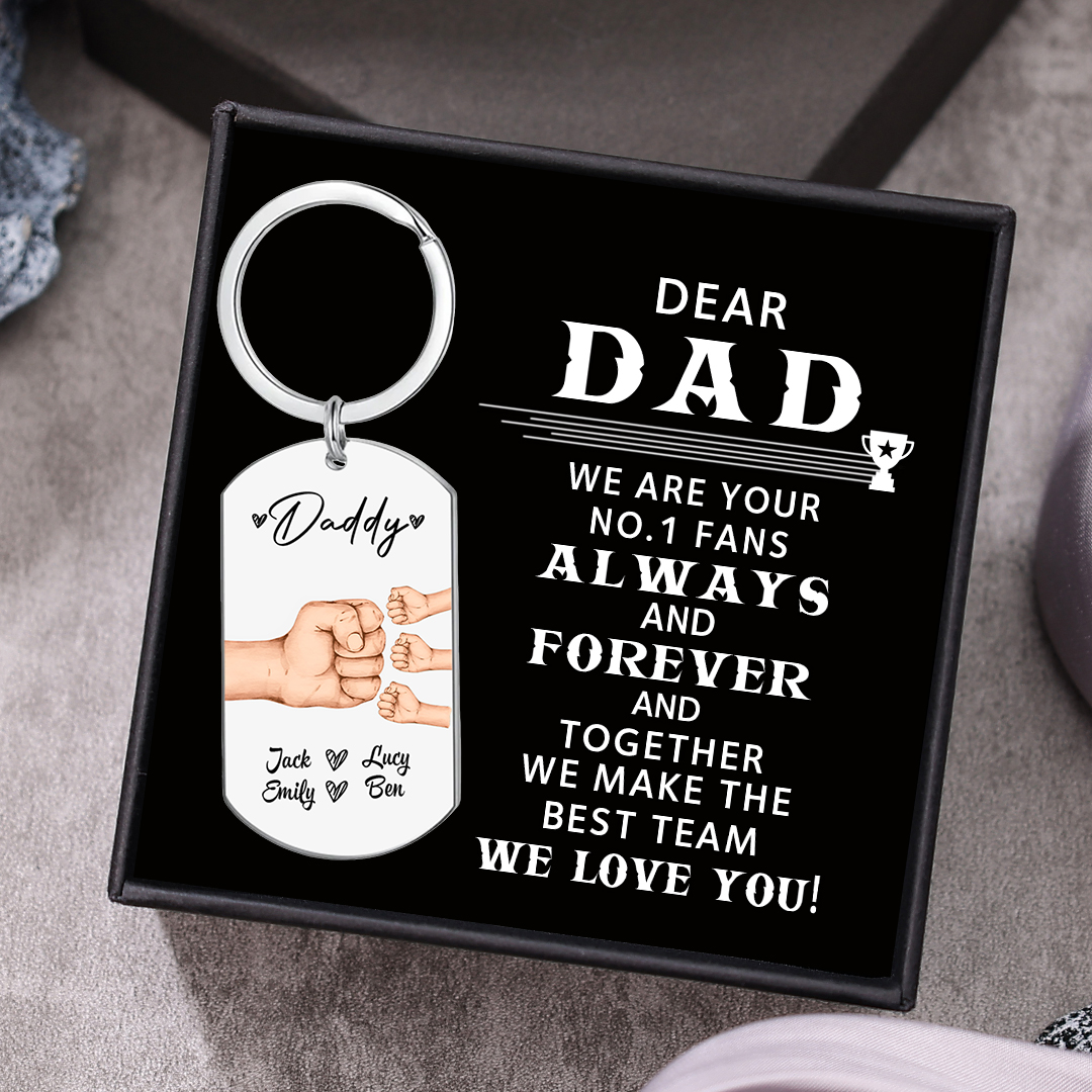 Custom 4 Names & 1 Text Keychain Personalised Fist Bump Keychain Father's Day Gifts for Dad-Jessemade AU