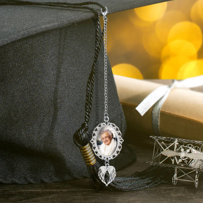 Personalised Graduation Tassel  Memorial Charm Custom 1 Photo Charm with Angel Wings